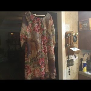 Fashion Dress Sheer Lined Floral 3/4 Sleeves NWOT